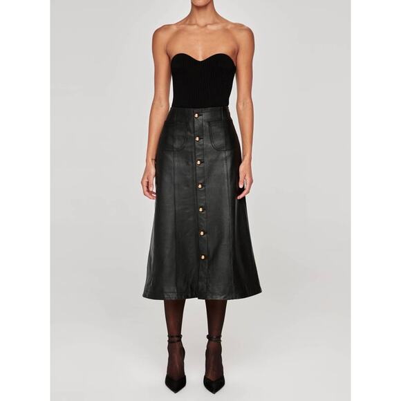 DL1961 Alma Button Front Leather Skirt in Obsidian 27 - Picture 1 of 5